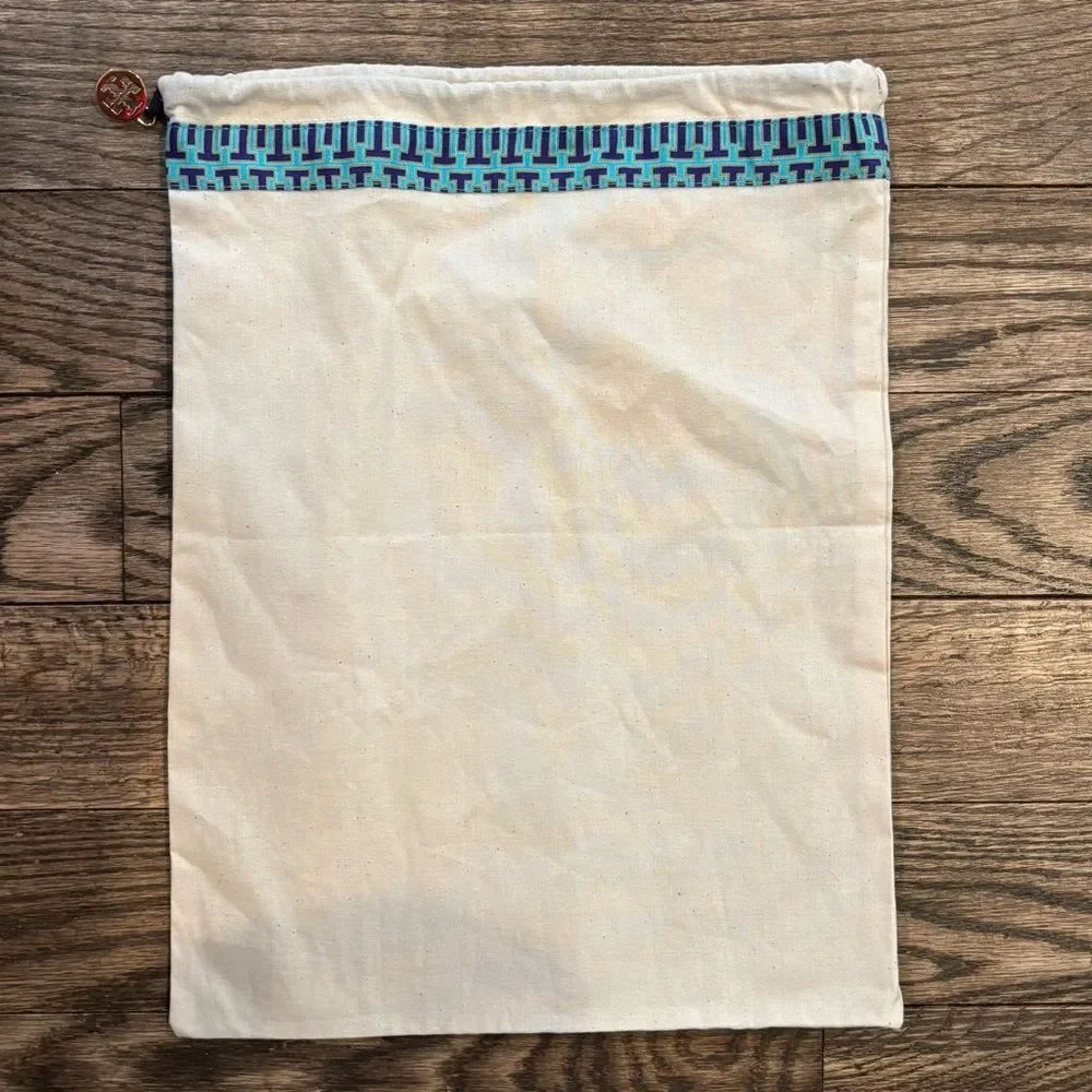 Tory Burch Logo Drawstring Canvas Dust Bag For Shoes Belt Handbags 12”x14”